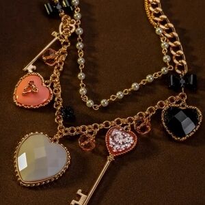 Betsey Johnson Gold Plated Necklace with Heart Charms